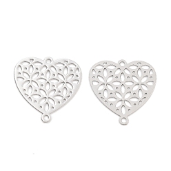 Платина Подвески для подключения долговечных латунных звеньев с покрытием, без кадмия, без никеля и без свинца, полые сердца, платина, 16x15x0.3 мм, отверстие : 1.2 мм