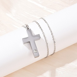 Нержавеющая Сталь Цвет 304 ожерелья с подвеской в виде креста из нержавеющей стали с прозрачными кубическими цирконами и урной для праха домашних животных, цвет нержавеющей стали, 21.85 дюйм (55.5 см)