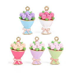 (52) Непрозрачная лаванда Подвески из эмали и сплава, букет подвесок, золотые, разноцветные, 21x12x11 мм, отверстие : 1.4 мм