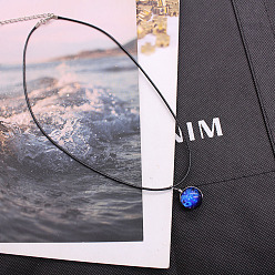 Овен Светящийся цинковый сплав и стекло, плоские круглые подвески с созвездием, черные корейские вощеные шнуры, ожерелья, платина, Овен, 17.72 дюйм (45 см)