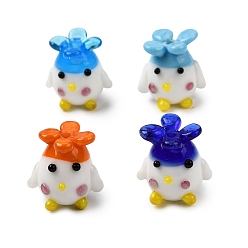 Mixed Color Handmade Lampwork Beads, Chick & Flower, Mixed Color, 17x17x14mm, Hole: 2mm