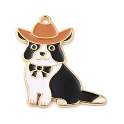 Собака Подвески из эмалевого сплава с покрытием из легкого золота, собака, 29x27x1.5 мм, отверстие : 1.6 мм