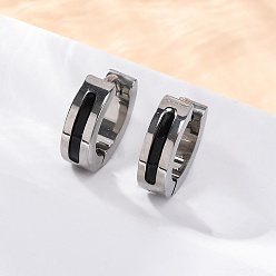 Нержавеющая Сталь Цвет 304 серьги-кольца из нержавеющей стали с эмалью, ручная полировка, цвет нержавеющей стали, 13.5x4 мм