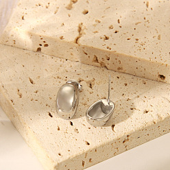 Серебро Стильные 304 овальные серьги-гвоздики из нержавеющей стали, серебряные, 13.7x8.5 мм