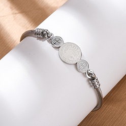 Нержавеющая Сталь Цвет Религия 304 браслеты из нержавеющей стали для женщин, плоские круглые с святым Бенедиктом, цвет нержавеющей стали, внутренний диаметр: 2-1/2 дюйм (6.45 см)