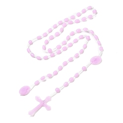 Pink Collar de cuentas de rosario de plástico luminoso, collar con colgante de cruz que brilla en la oscuridad para mujer, rosa, 21.65 pulgada (55 cm)