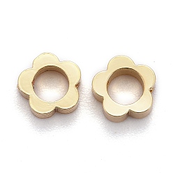 Настоящее золото 18K Латунной шариковой кадра, долговечный, цветок, реальный 18 k позолоченный, 7.5x3 мм, отверстие : 1.4 мм