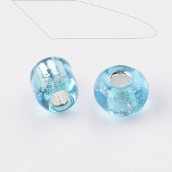 Pale Turquoise 6/0 Glass Seed Beads, Silver Lined Round Hole, Round, Pale Turquoise, 4mm, Hole: 1.5mm, about 6639 pcs/pound
