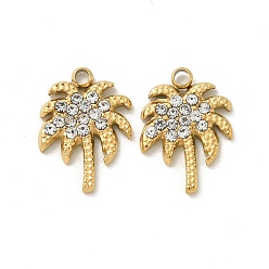 Золотой 304 из нержавеющей стали горный хрусталь подвески, дерево, золотые, 14.5x10.5x2 мм, отверстие : 1.4 мм