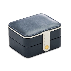 Prussian Blue 2-Tier Rectangle PU Leather Jewelry Set Storage Organizer Boxes with Mirror Inside, for Earrings, Rings, Necklaces, Prussian Blue, 11x9x5.8cm