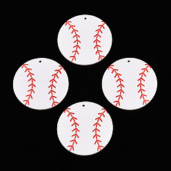 Baseball Печать подвесок из дерева, шармы серии шармов, бейсбол, 39~40x5 мм, отверстие : 1.8 мм