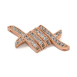 Rose Gold Brass Micro Pave Clear Cubic Zirconia Connector Charms, Spool Shaped Links, Rose Gold, 10x22x4mm, Hole: 1mm
