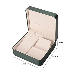 Dark Slate Gray Imitation Leather Jewelry Set Storage Boxes, Covered by Velvet, Square, Dark Slate Gray, 14x13.5x5.5cm