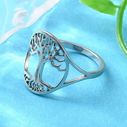 Нержавеющая Сталь Цвет Не тускнеет 304 кольца из нержавеющей стали, широкое кольцо полоса, полое кольцо с деревом жизни кольцо для женщин, цвет нержавеющей стали, размер США 6 1/2 (16.9 мм), 1.5~15.5 мм