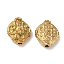 Золотой Ионное покрытие (ip) 304 шарики из нержавеющей стали, ромб с цветком, золотые, 12x11x4.5 мм, отверстие : 1.6 мм