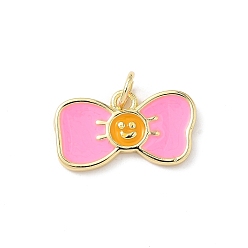 Bowknot Латунь эмаль подвески, с целью перехода в кольце, без свинца и без кадмия, долговечный, реальный 18 k позолоченный, стойки покрытие, бантом, 11x19x2 мм, отверстие : 3.2 мм