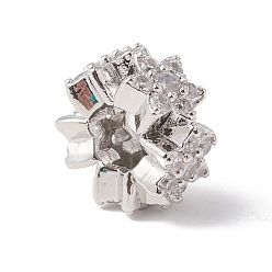 Платинированный Экологически чистые стойки покрытие латунь микро паве кубический цирконий европейские бусины, бусины с большим отверстием, долговечный, без свинца и без кадмия, звезда, Реальная платина, 11.5x5.5 мм, отверстие : 4.5 мм