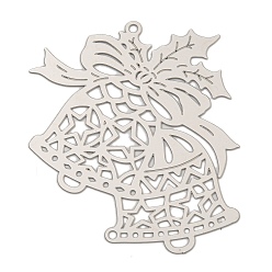 Нержавеющая Сталь Цвет Новогодняя тема 201 подвески из нержавеющей стали, гравированные металлические украшения, рождественский колокольчик, цвет нержавеющей стали, 42.5x45x0.3 мм, отверстие : 1.7 мм