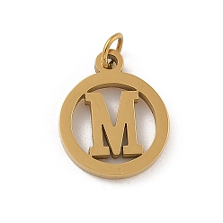 Letter M 304 подвески из нержавеющей стали с соединительным кольцом, золотые, кольцо с буквой-шармом, Буква М, 14.5x12x1.5 мм, отверстие : 3 мм
