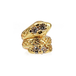 Золотой Покрытие стойки латунные прозрачные бусины из кубического циркония, долговечный, змея, золотые, 5x5.5x5 мм, отверстие : 2 мм