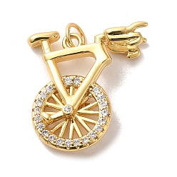 Golden Brass Cubic Zirconia Pendants, with Jump Ring, Bicycle, Long-Lasting Plated, Golden, 21.5x22x8mm, Hole: 3.5mm