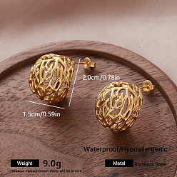 Golden 304 Stainless Steel Stud Earrings for Women, Golden, 20x15mm