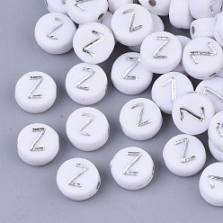 Letter Z Покрытие акриловыми шариками, серебристого металла, обвитыми, горизонтальное отверстие, плоские круглые с буквы, белые, letter.z, 7x4 мм, отверстие : 1.2 мм, о 3600 шт / 500 г.