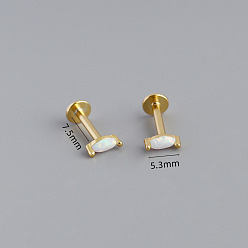 Horse Eye 925 Серьги из стерлингового серебра с синтетическим опалом для хрящевой ткани, лабреты с внутренней резьбой, золотые, лошадиный глаз , 5.3 мм, бар : 7.5 mm длиной