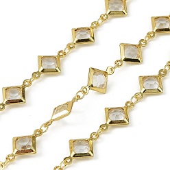 Белый Дым Латунные стеклянные ромбовидные цепи, с катушкой, долговечный, пайки, без свинца и без кадмия, стойки покрытие, реальный 18 k позолоченный, серый, 15x9x2.5 мм