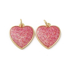 Pink Латунь эмаль подвески, сердце, стойки покрытие, долговечный, с целью перехода в кольце, без кадмия и без свинца, реальный 18 k позолоченный, розовые, 16.5x15x2.5 мм, отверстие : 3 мм