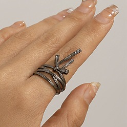 Черный Цвет Металла Широко открытые манжеты из сплава с бантом для женщин, металлический черный , 12.5 мм