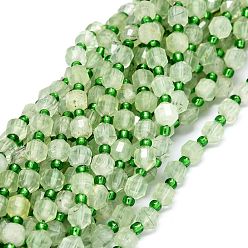 Prehnite Grade AA Natural Prehnite Beads Strands, with Seed Beads, Faceted, Bicone, Double Terminated Point Prism Beads, 5~7x6mm, Hole: 0.8mm, about 48pcs/strand, 15.55 inch(39.5cm)