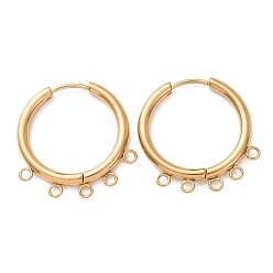 Golden 304 Stainless Steel Hoop Earring Findings, Round, with 5-Loops, Ion Plating(IP), Long-Lasting Plated, Golden, 24.5x24x2.5mm, Hole: 1.8mm