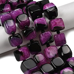 Ярко-Розовый Природный агат бисер нитей, окрашенная и подогревом, кубические, с бисером, ярко-розовый, 14~17x14~17x14~16 мм, отверстие : 1.4~1.6 мм, около 22 шт / нитка, 16.34''~16.73'' (41.5~42.5 см)