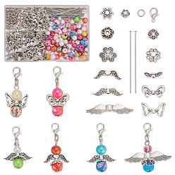 Античный Серебристый & Платиновый Наборы для изготовления подвесок-ангелов своими руками, включая бусины из сплава и АБС-пластика с имитацией жемчуга, старинное серебро и платина, 420 шт / комплект