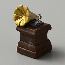 Furniture & Appliances Непрозрачные подвески смолы, с петлями из нержавеющей стали платинового цвета, подвески с рисунком граммофона, 27.5x17x16.5 мм, отверстие : 2 мм