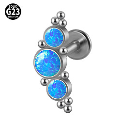 Рог G23 титановые безрезьбовые лабреты, с имитацией опал, цвет нержавеющей стали, рог, 6 мм, штифты : 1.2 мм