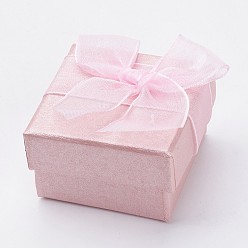 Pink Картонные коробки кольцо, с органзы бантом, квадратный, розовые, 5x5x3.1 см