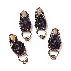 Красная Медь Большие подвески с натуральным аметистом и ископаемым кораллом, с оловянной фурнитурой, привести & никель & кадмия, самородки, Красная медь, 65.5x27x15.5 мм