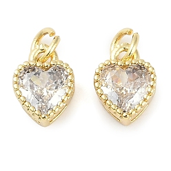 Прозрачный Настоящие 18 подвески из позолоченной латуни с инкрустацией из кубического циркония, с целью перехода в кольце, долговечный, сердце, прозрачные, 9.5x7x4 мм, Перейти кольцо: 4x0.5 мм, 2.5 мм внутренним диаметром