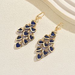 Синий Серьги-кольца с кисточками в форме сердца из латуни, золотые, синие, 69x29 мм