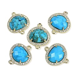 Говлит Окрашенный натуральный говлит ограненные овальные звенья, латунь с покрытием из латуни, микро-паве, прозрачные подвески из кубического циркония, золотые, глубокое синее небо, 20.5x17.5x4.5 мм, отверстие : 1.6 мм