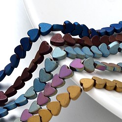 (52) Непрозрачная лаванда Гальванизировать немагнитных синтетический гематит бисер пряди, матовые, сердце, разноцветные, 6x6x2 мм, отверстие : 1 мм, около 80 шт / нитка, 15.7 дюйм