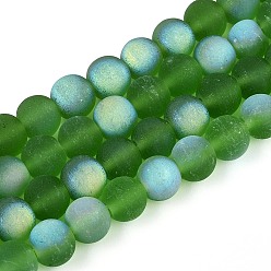 Зеленый Матовые прозрачные стеклянные бусины, круглые, с половиным покрытием, с покрытием AB цвета, зелёные, 8~8.5 мм, отверстие : 1 мм, около 51~53 шт / нитка, 14.57~15.35'' (37~39 см)