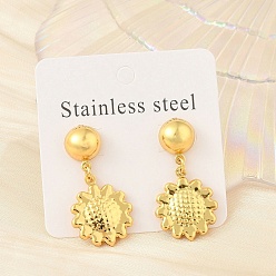 Золотой Цветочные 304 из нержавеющей стали болтаться серьги, золотые, 35x17 мм