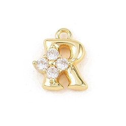 Letter R Латунные микропаве прозрачные кубические циркониевые подвески, долговечный, стойки покрытие, без кадмия и без свинца, реальный 18 k позолоченный, Буква R, 10x8.5x3.5 мм, отверстие : 1.2 мм