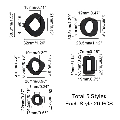Noir Pandahall elite 100 pcs 5 styles anneaux de liaison en acrylique de style caoutchouté, connecteurs à liaison rapide, pour faire des chaînes, torsion, noir, 20 pcs / style