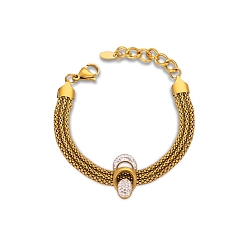Golden 304 Stainless Steel Popcorn Chains Triple Layer Multi-strand Bracelet, with Cubic Zirconia Teardrop Links, Golden, 6-3/4 inch(17.3cm)