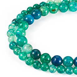 Зеленый 2 нити 2 стили натуральные нити агата с венами дракона, окрашенные, круглые, зелёные, 6~8 мм, отверстие : 1 мм, около 48~62 шт / нитка, 14.53~14.96'' (36.9~38 см), 1 прядь / стиль