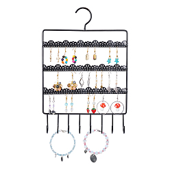 Black Iron Pensile Jewelry Displays, with Hanger Hooks, Black, 3.6x22x32.5cm